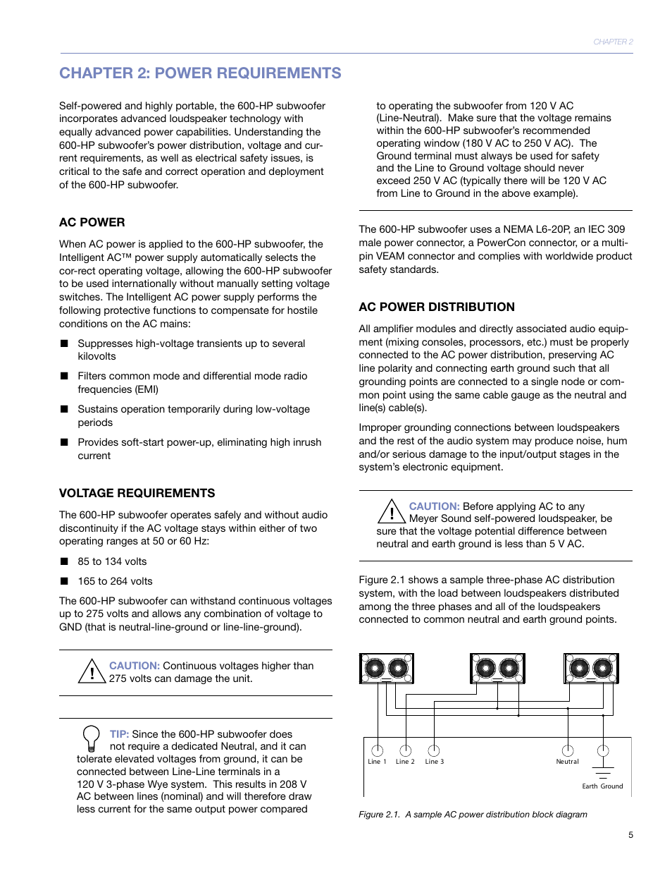 Chapter 2: power requirements, Ac power | Meyer Sound 600-HP User Manual | Page 11 / 40