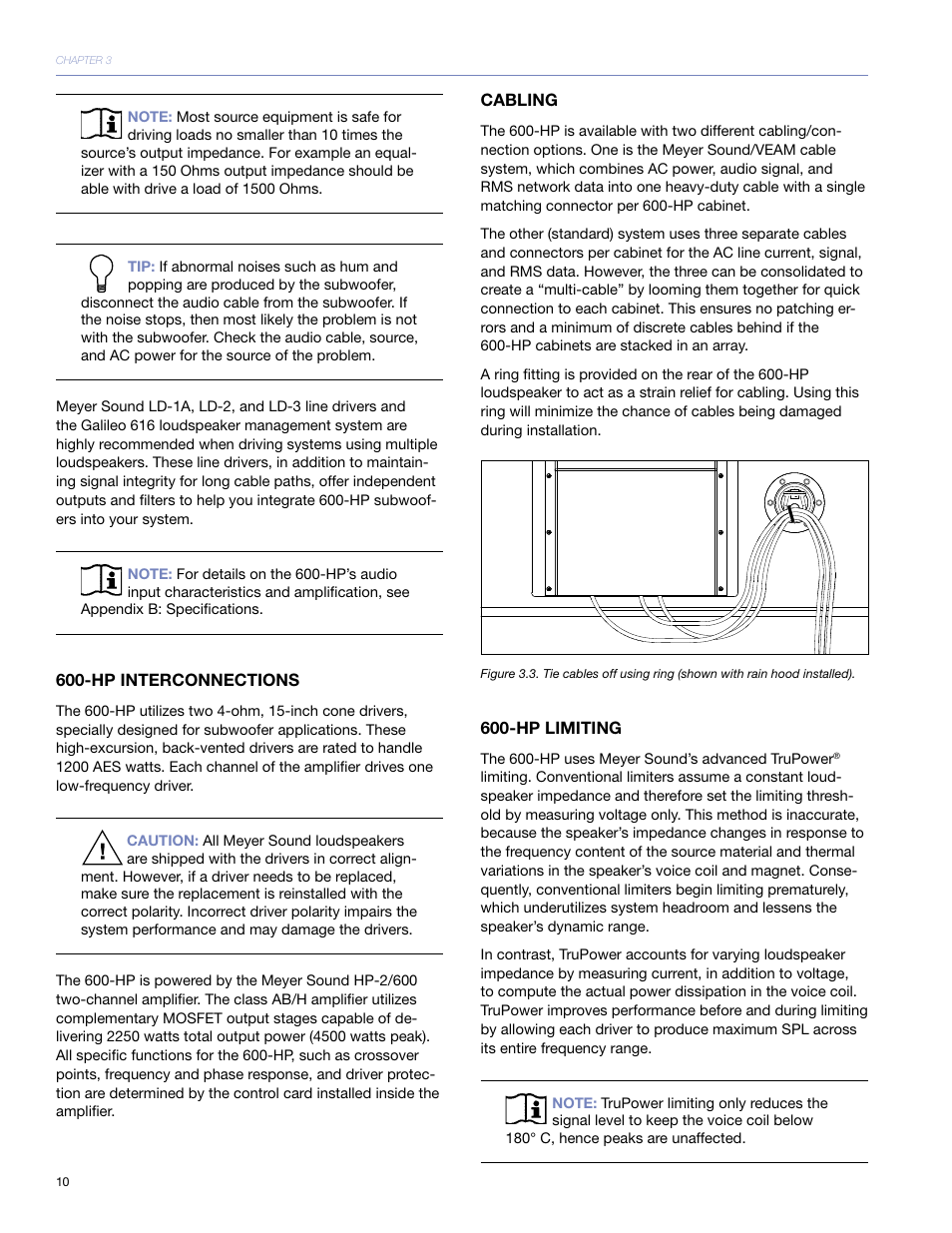 Hp interconnections, Cabling, Hp limiting | Meyer Sound 600-HP User Manual | Page 16 / 40
