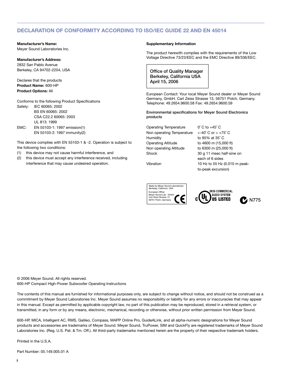 Meyer Sound 600-HP User Manual | Page 2 / 40