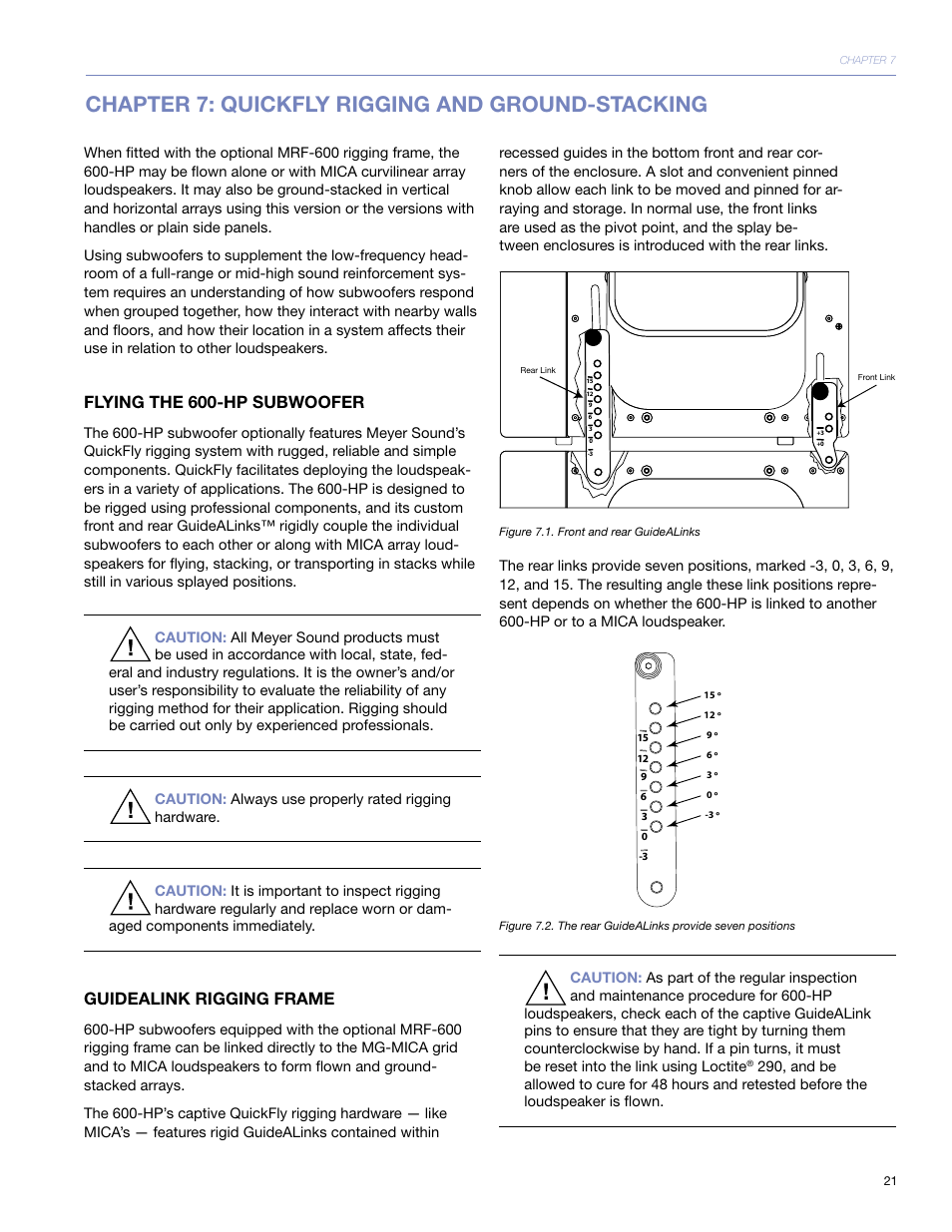 Chapter 7: quickfly, Rigging and ground-stacking, Flying the 600-hp subwoofer | Guidealink™ rigging frame, Chapter 7: quickfly rigging and ground-stacking, Guidealink rigging frame | Meyer Sound 600-HP User Manual | Page 27 / 40