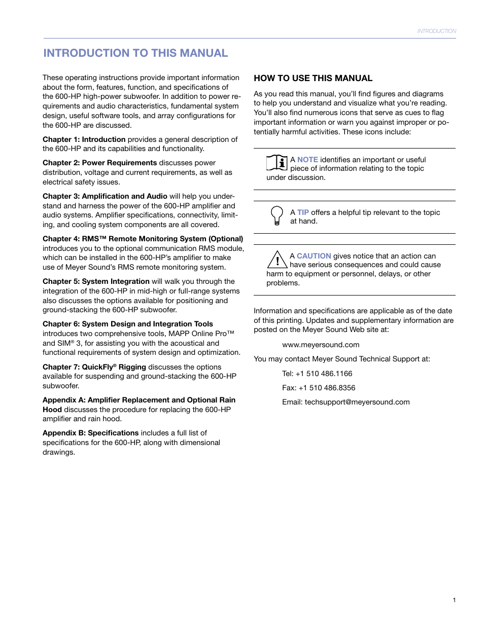 Introduction, How to use this manual, Introduction to this manual | Meyer Sound 600-HP User Manual | Page 7 / 40