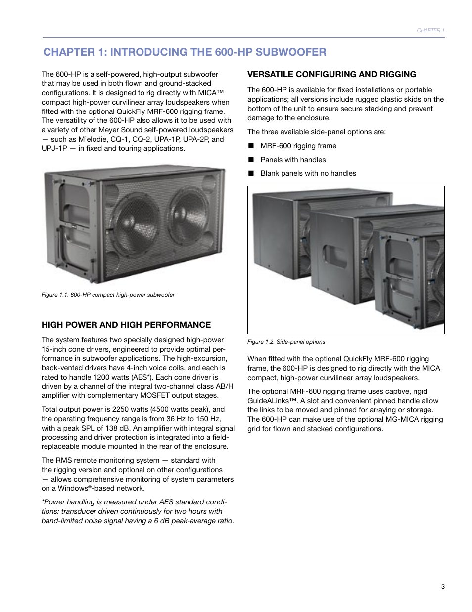 High power and high performance, Versatile conﬁguring and rigging, Chapter 1: introducing the 600-hp subwoofer | Meyer Sound 600-HP User Manual | Page 9 / 40