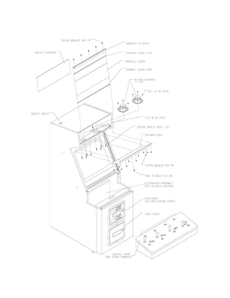Cabinet front view, Parts 7-2 | Midway 4-Player 25" Dedicated Video Game User Manual | Page 116 / 140