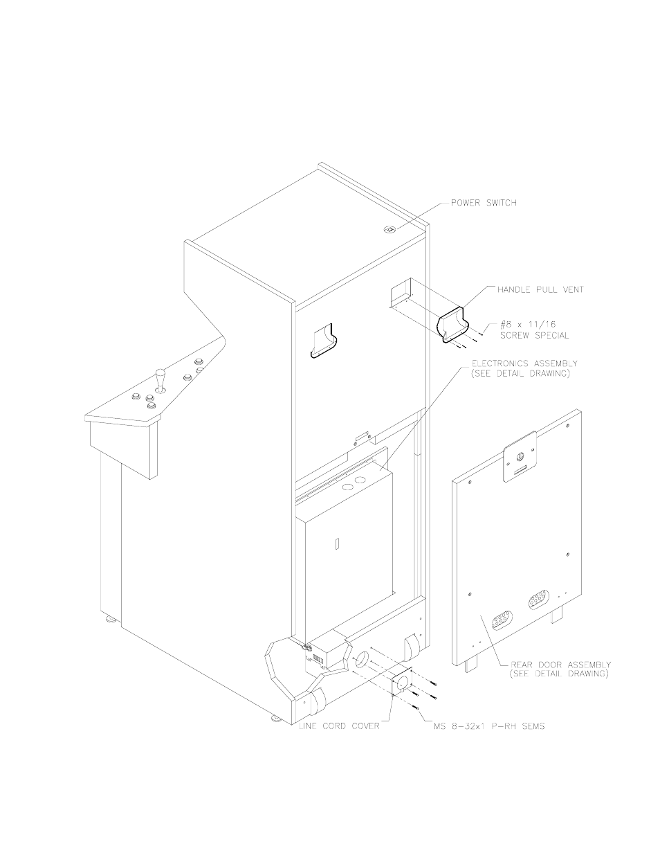 Cabinet rear view | Midway 4-Player 25" Dedicated Video Game User Manual | Page 118 / 140