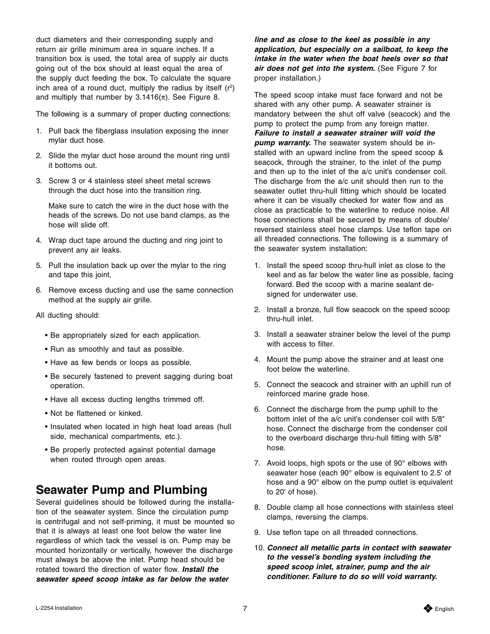 Seawater pump and plumbing | Mars Air Systems L-2254 User Manual | Page 7 / 32