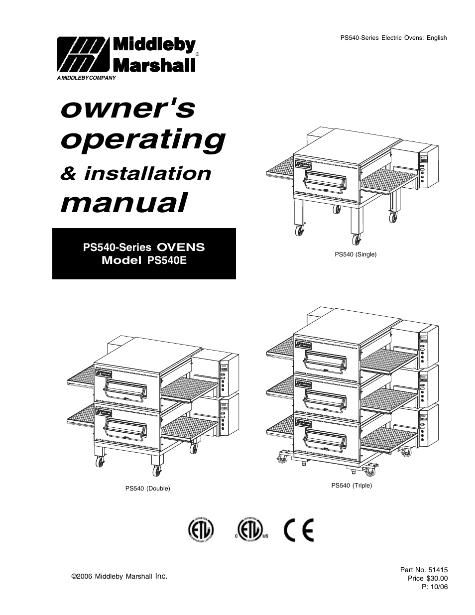 Middleby Marshall PS540E User Manual | 72 pages