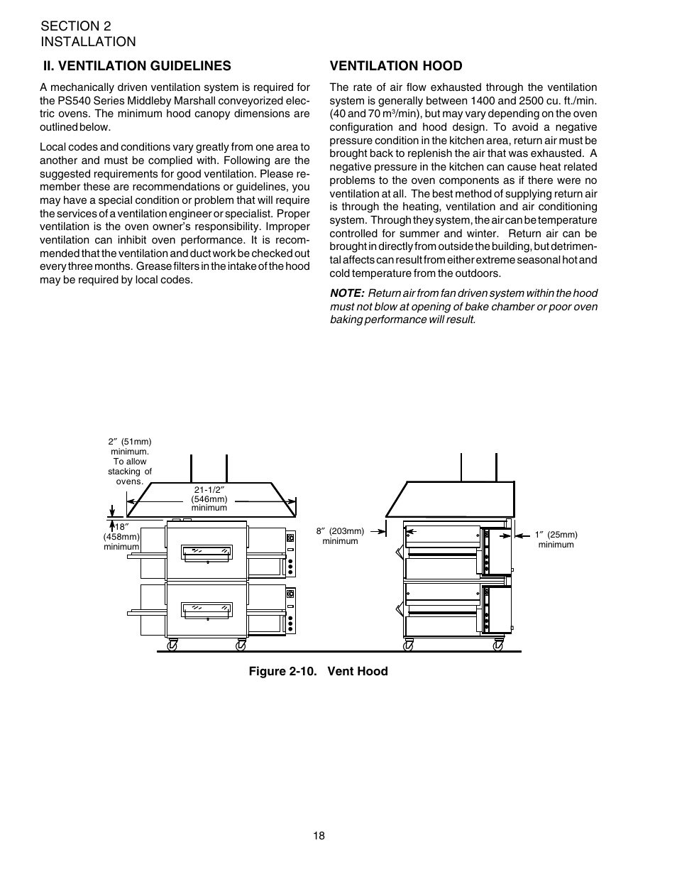 Ventilation hood, Figure 2-10. vent hood | Middleby Marshall PS540E User Manual | Page 22 / 72