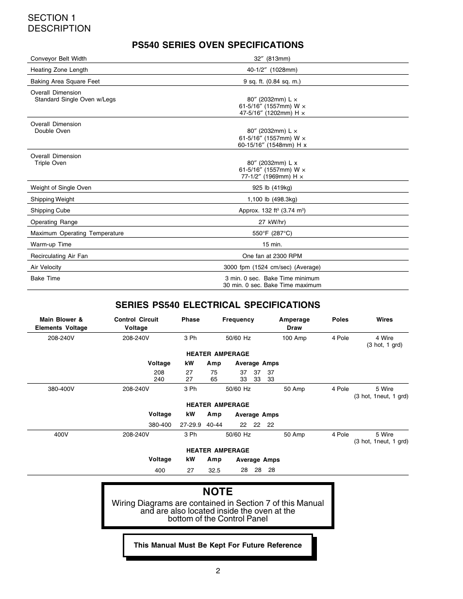 Series ps540 electrical specifications | Middleby Marshall PS540E User Manual | Page 6 / 72