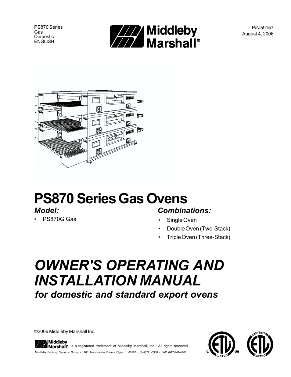 Middleby Marshall PS870 Series Gas Ovens PS870G Gas User Manual | 24 pages