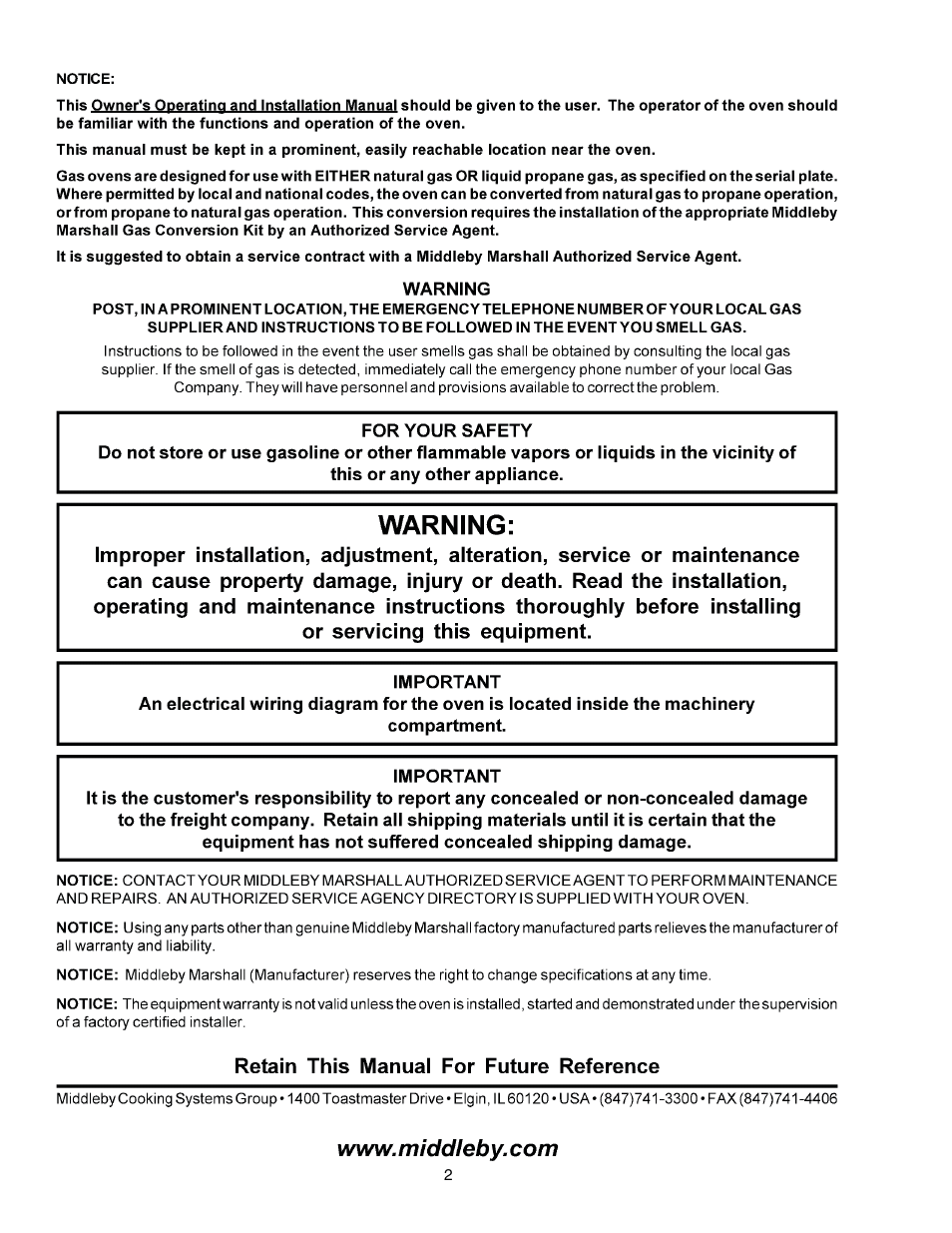Middleby Marshall PS870 Series Gas Ovens PS870G Gas User Manual | Page 2 / 24