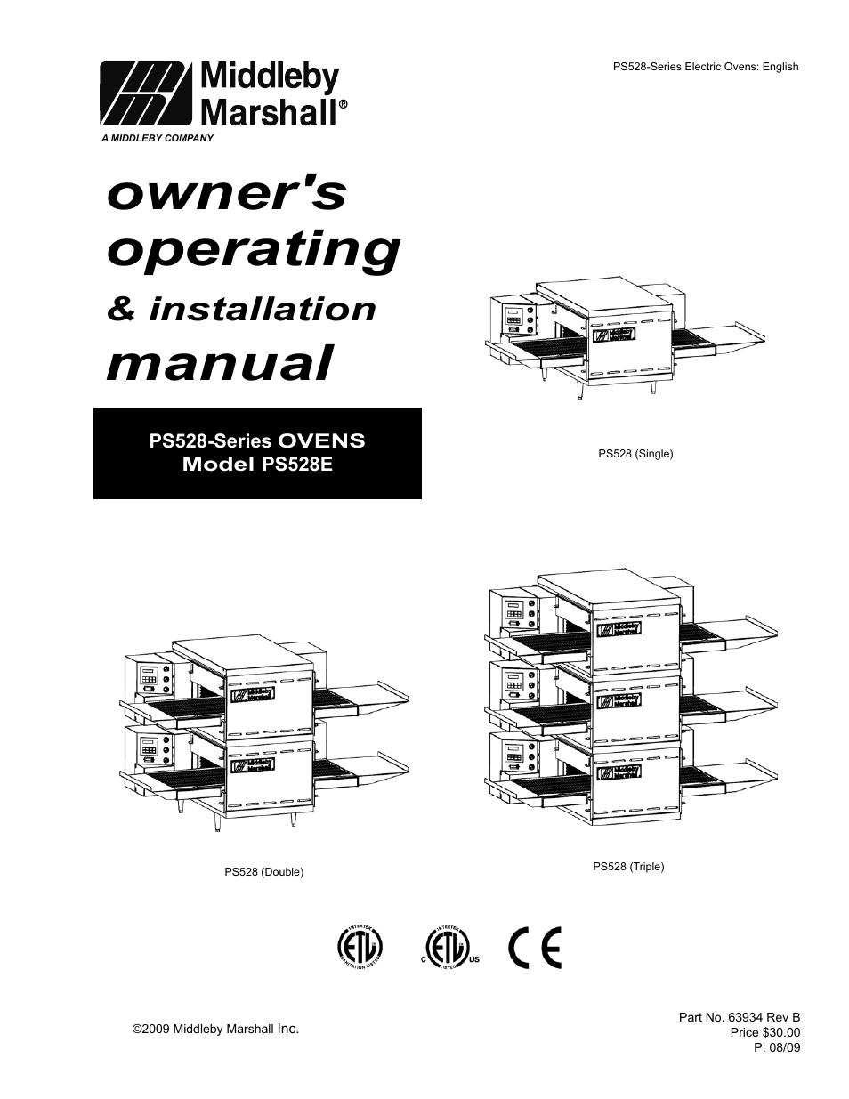 Middleby Marshall PS528-Series OVENS PS528 (Double) User Manual | 60 pages