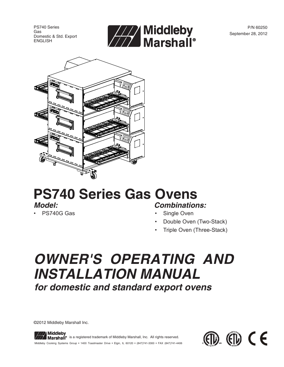 Middleby Marshall PS740 Series Gas Ovens P/N 60250 User Manual | 36 pages