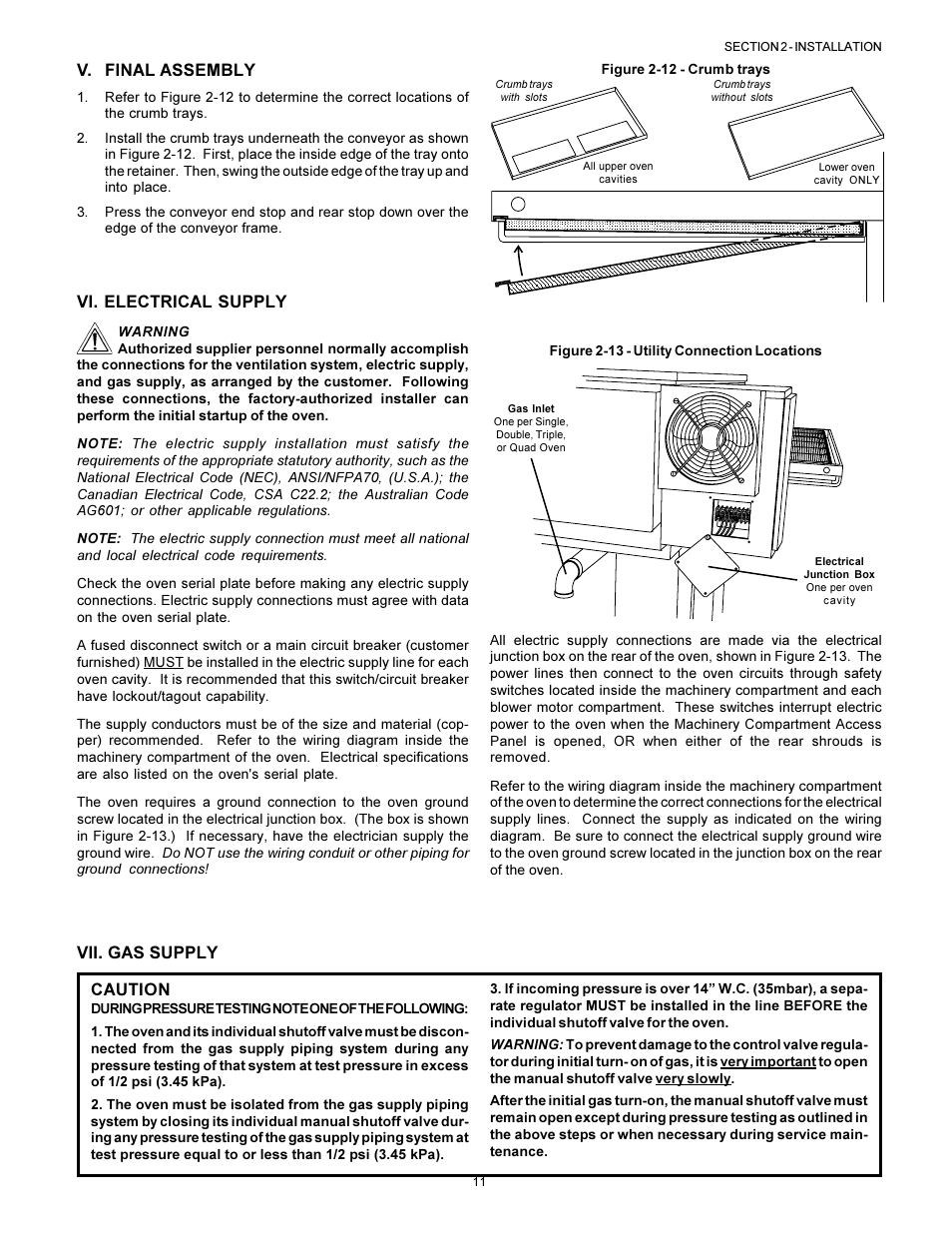 English, Vi. electrical supply, V. final assembly | Vii. gas supply caution | Middleby Marshall PS570S User Manual | Page 11 / 22