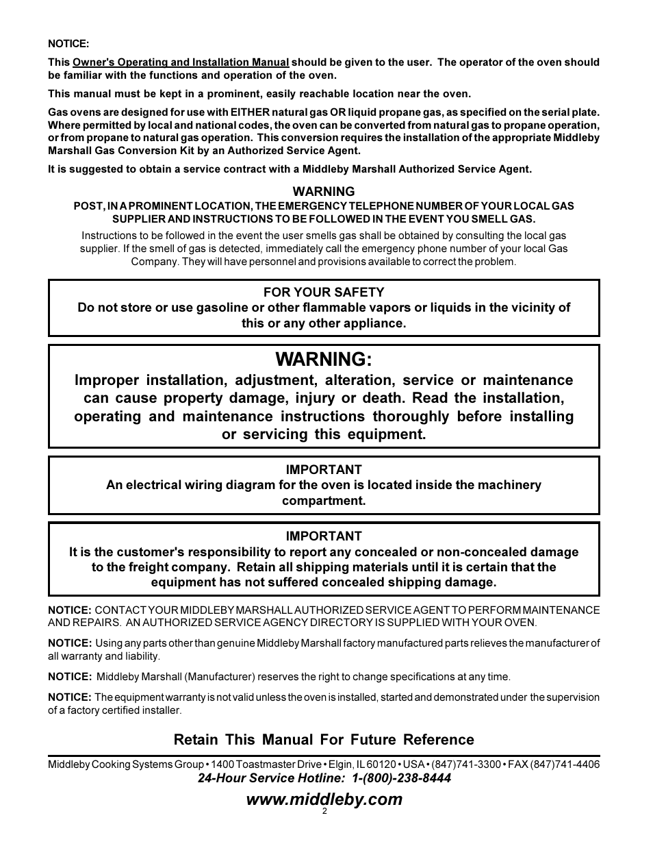 Warning, English | Middleby Marshall PS570S User Manual | Page 2 / 22