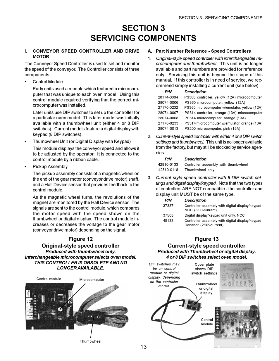 Figure 12 original-style speed controller, Figure 13 current-style speed controller | Middleby Marshall PS200 series User Manual | Page 14 / 181