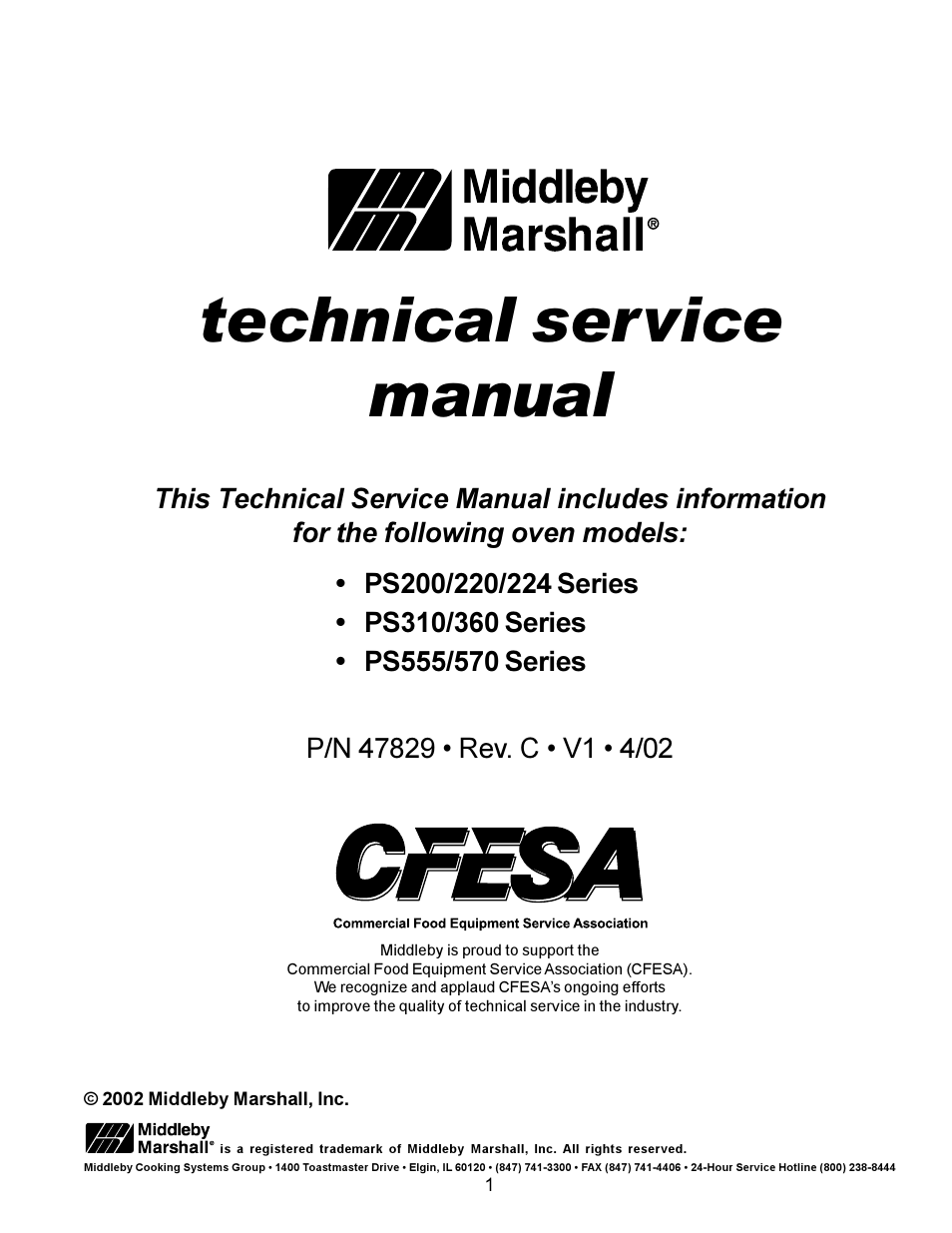 Technical service manual | Middleby Marshall PS200 series User Manual | Page 2 / 181