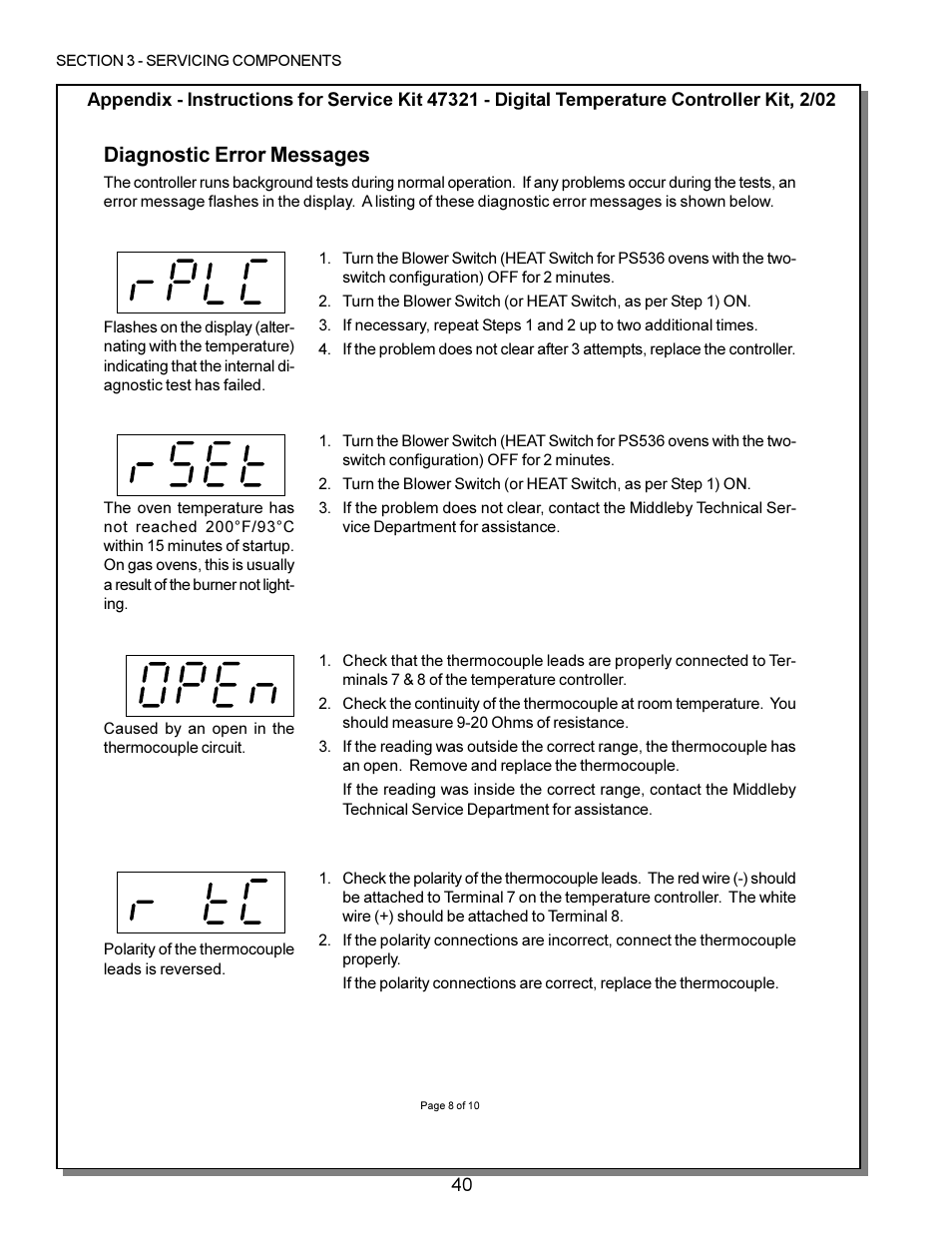 Diagnostic error messages | Middleby Marshall PS200 series User Manual | Page 41 / 181