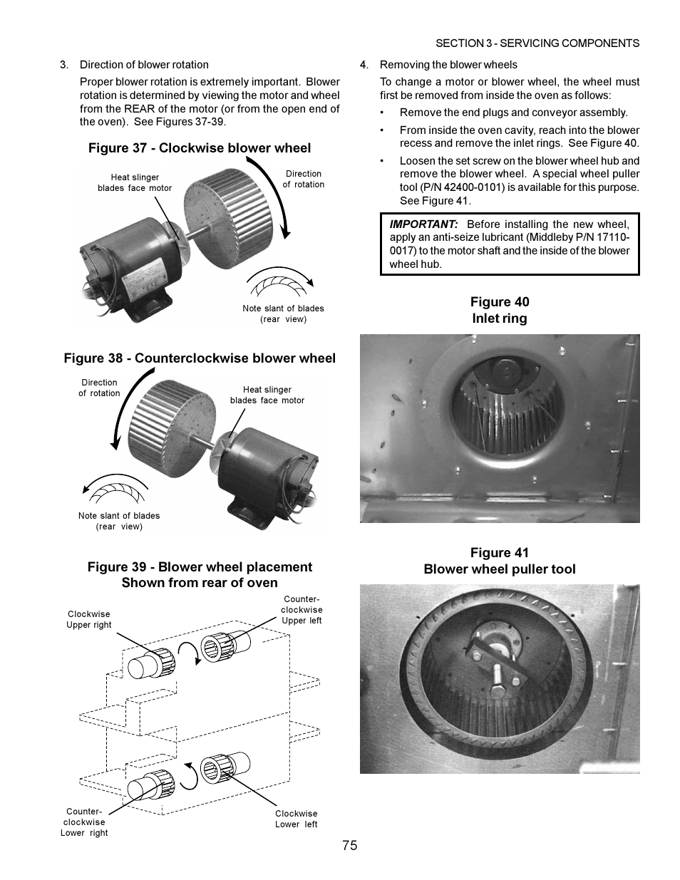 Figure 37 - clockwise blower wheel, Figure 38 - counterclockwise blower wheel | Middleby Marshall PS200 series User Manual | Page 76 / 181
