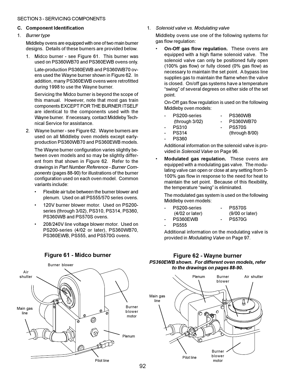Figure 61 - midco burner figure 62 - wayne burner | Middleby Marshall PS200 series User Manual | Page 93 / 181