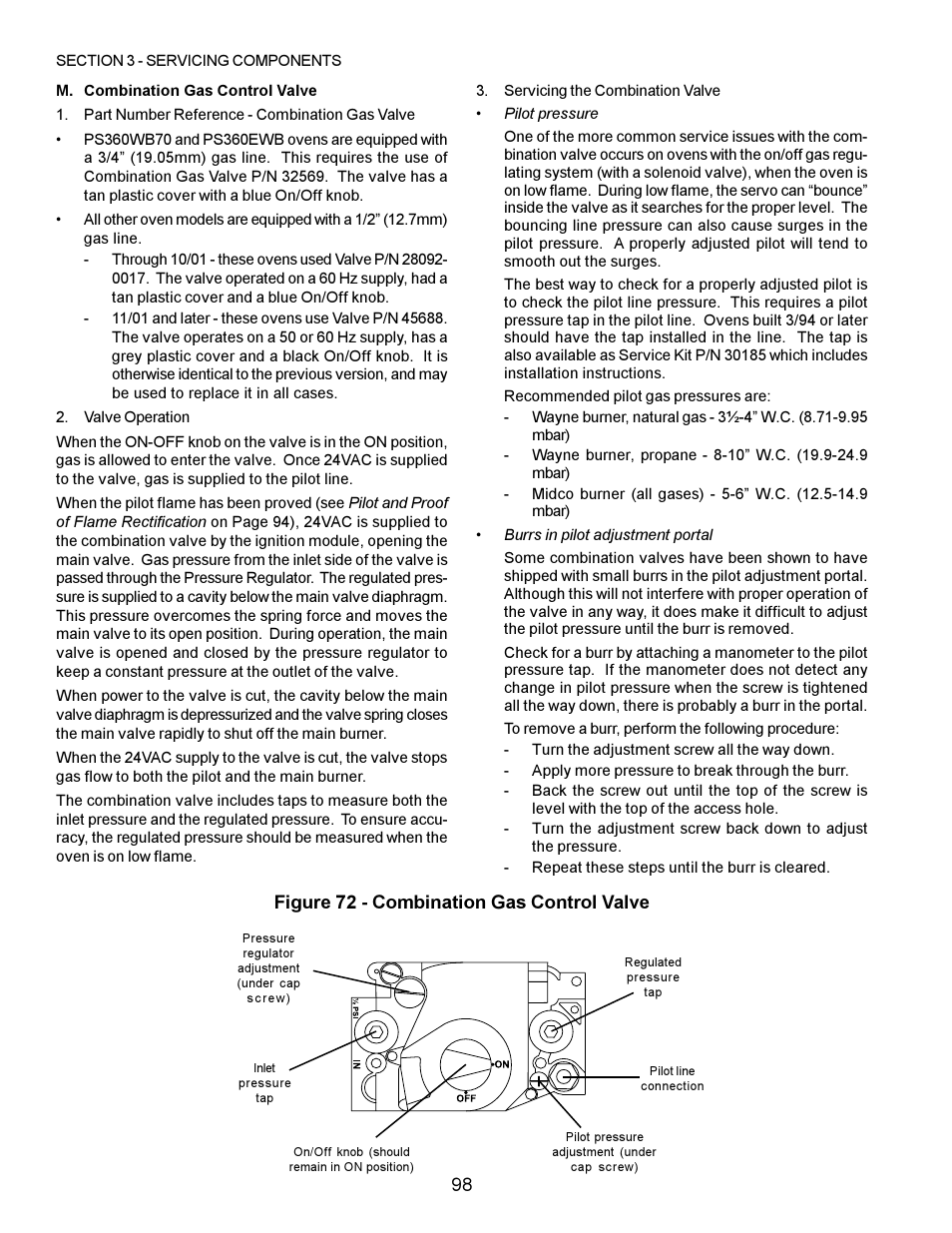 Figure 72 - combination gas control valve | Middleby Marshall PS200 series User Manual | Page 99 / 181