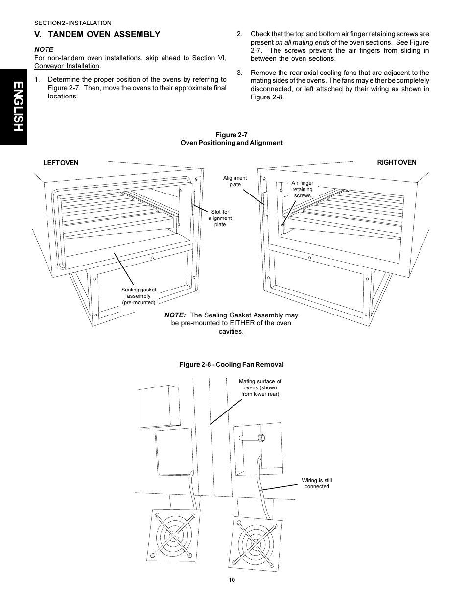 English, V. tandem oven assembly | Middleby Marshall PS310 User Manual | Page 10 / 72