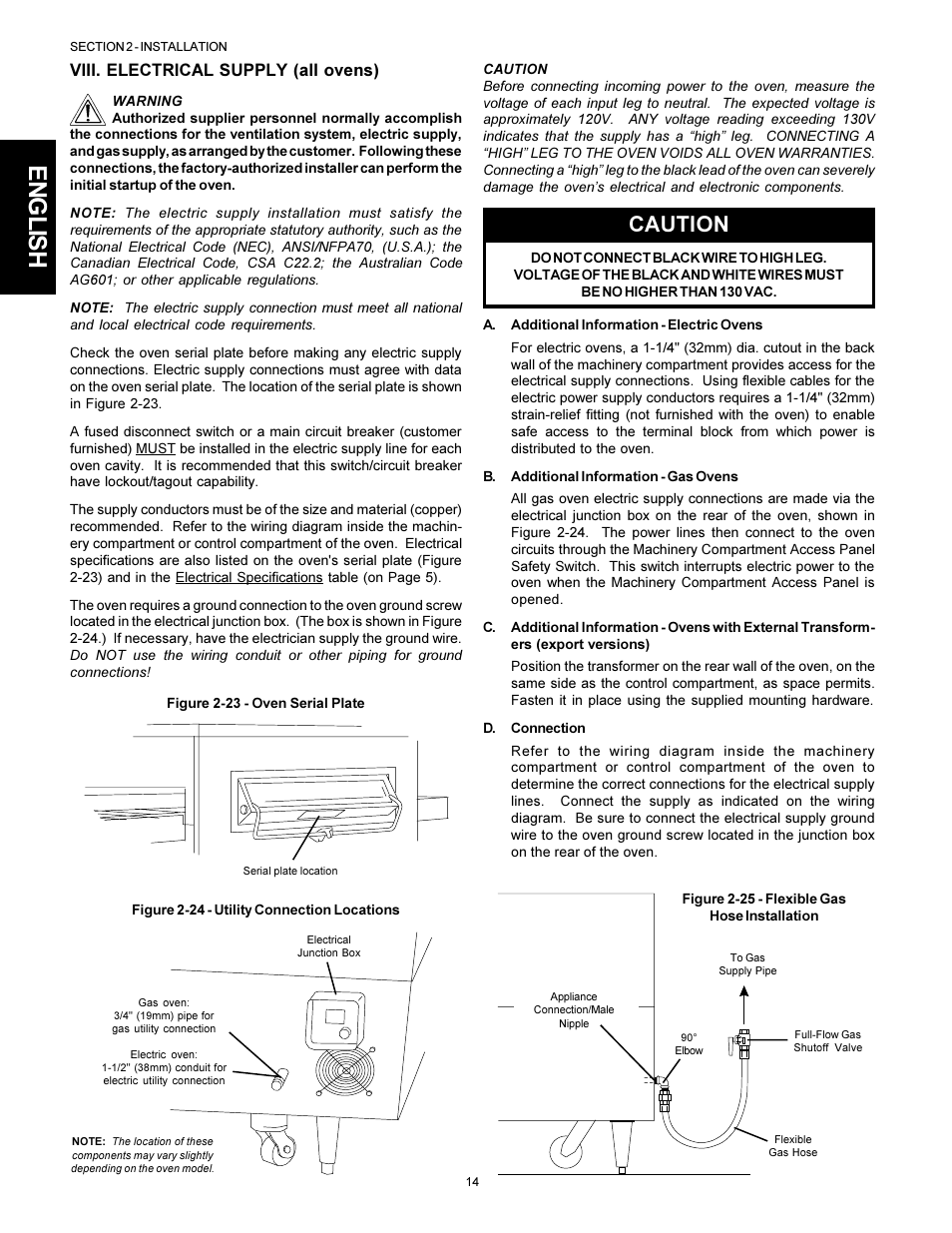 English, Caution, Viii. electrical supply (all ovens) | Middleby Marshall PS310 User Manual | Page 14 / 72