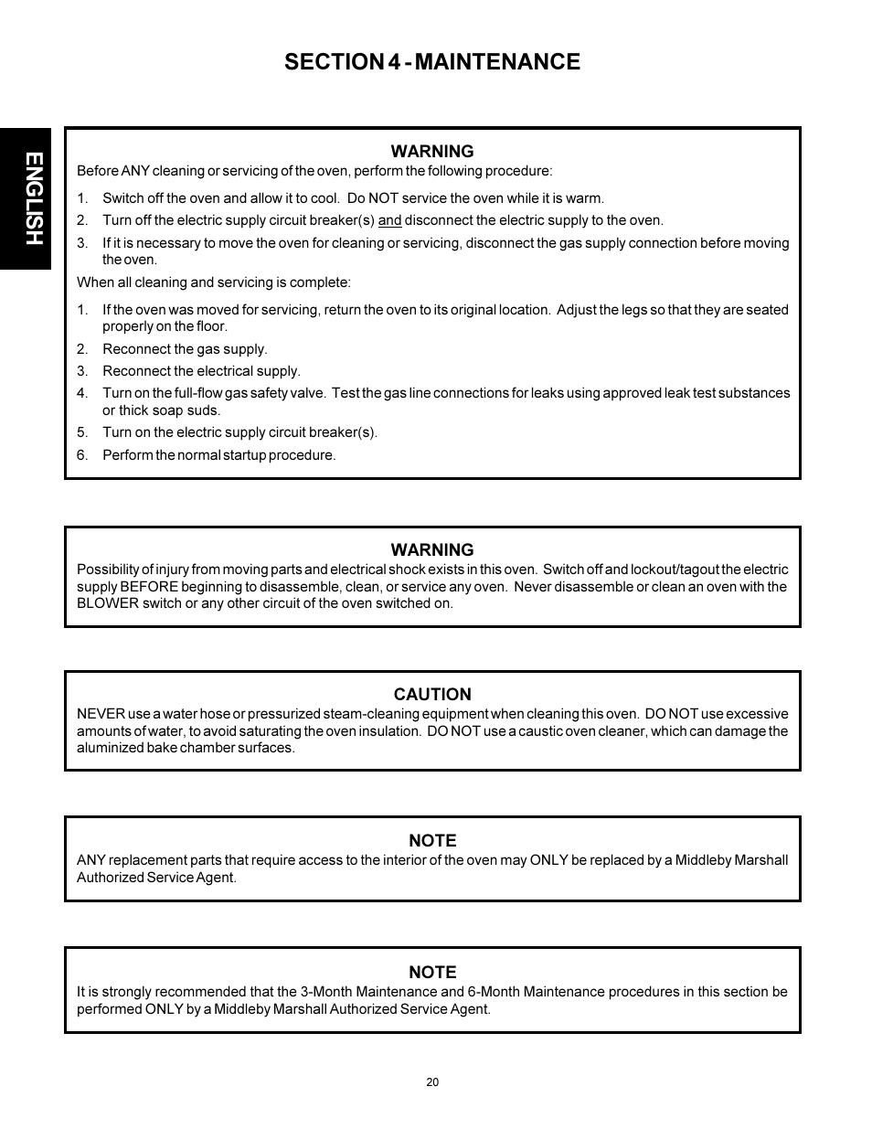 English | Middleby Marshall PS310 User Manual | Page 20 / 72