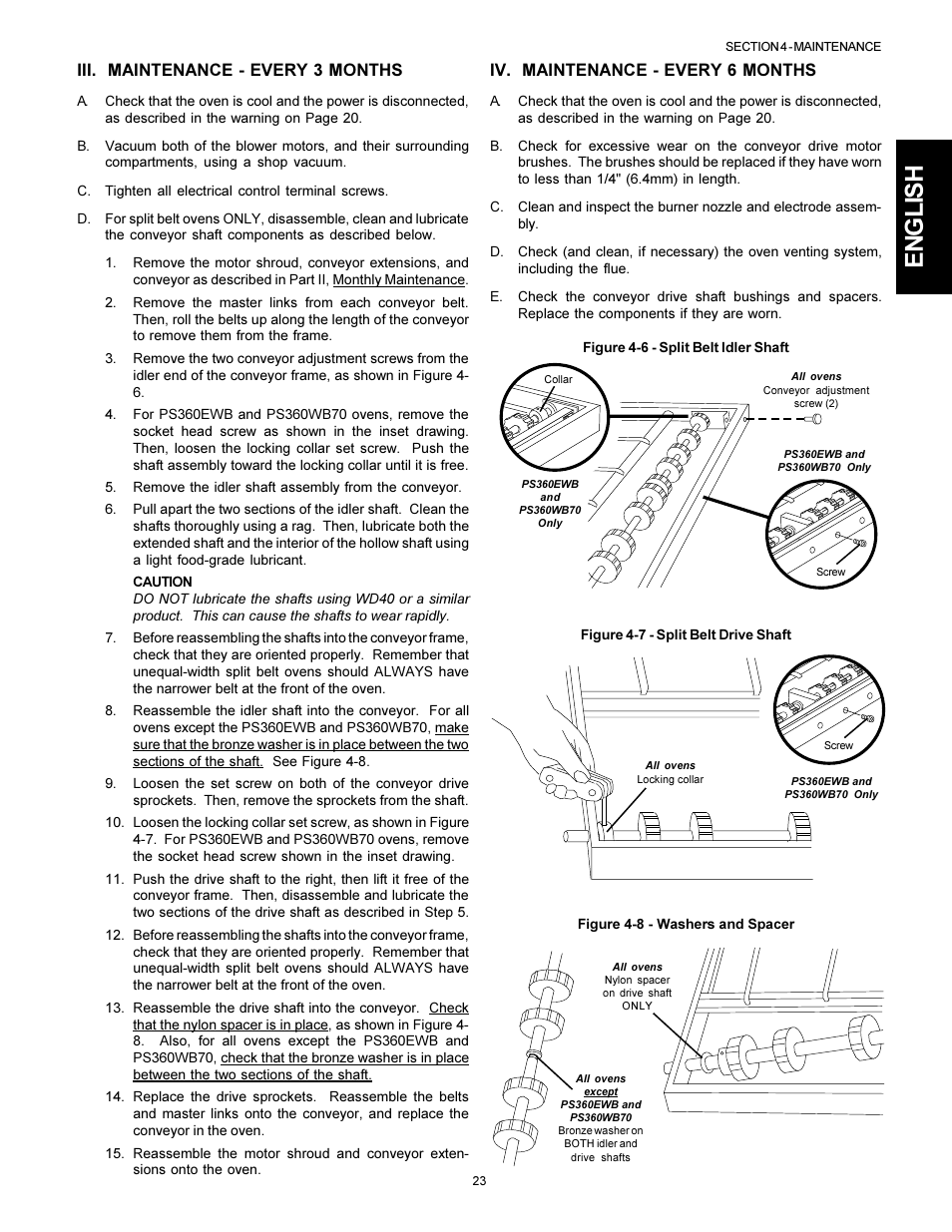 English, Iii. maintenance - every 3 months, Iv. maintenance - every 6 months | Middleby Marshall PS310 User Manual | Page 23 / 72
