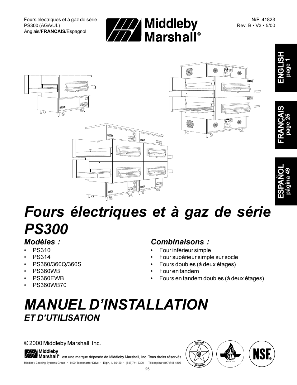 Manuel dinstallation, Fours électriques et à gaz de série ps300, Et dutilisation | Middleby Marshall PS310 User Manual | Page 25 / 72