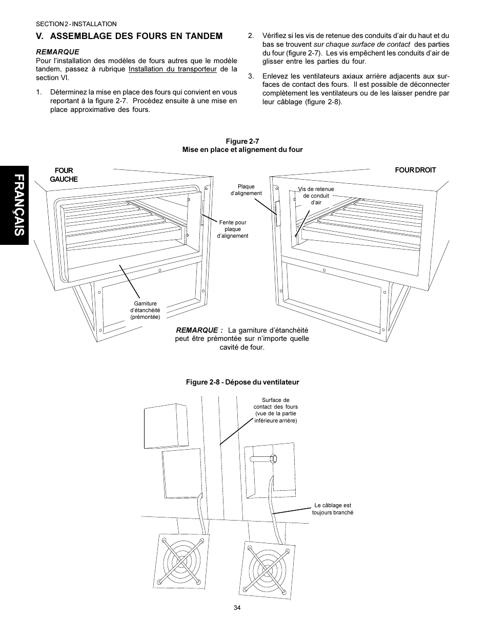 Français, V. assemblage des fours en tandem | Middleby Marshall PS310 User Manual | Page 34 / 72