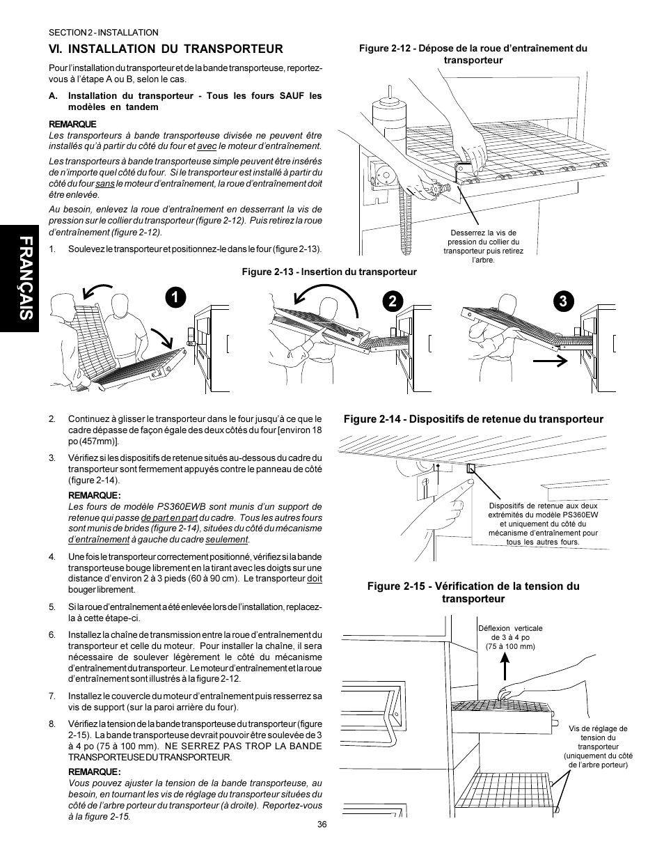 Français, Vi. installation du transporteur | Middleby Marshall PS310 User Manual | Page 36 / 72