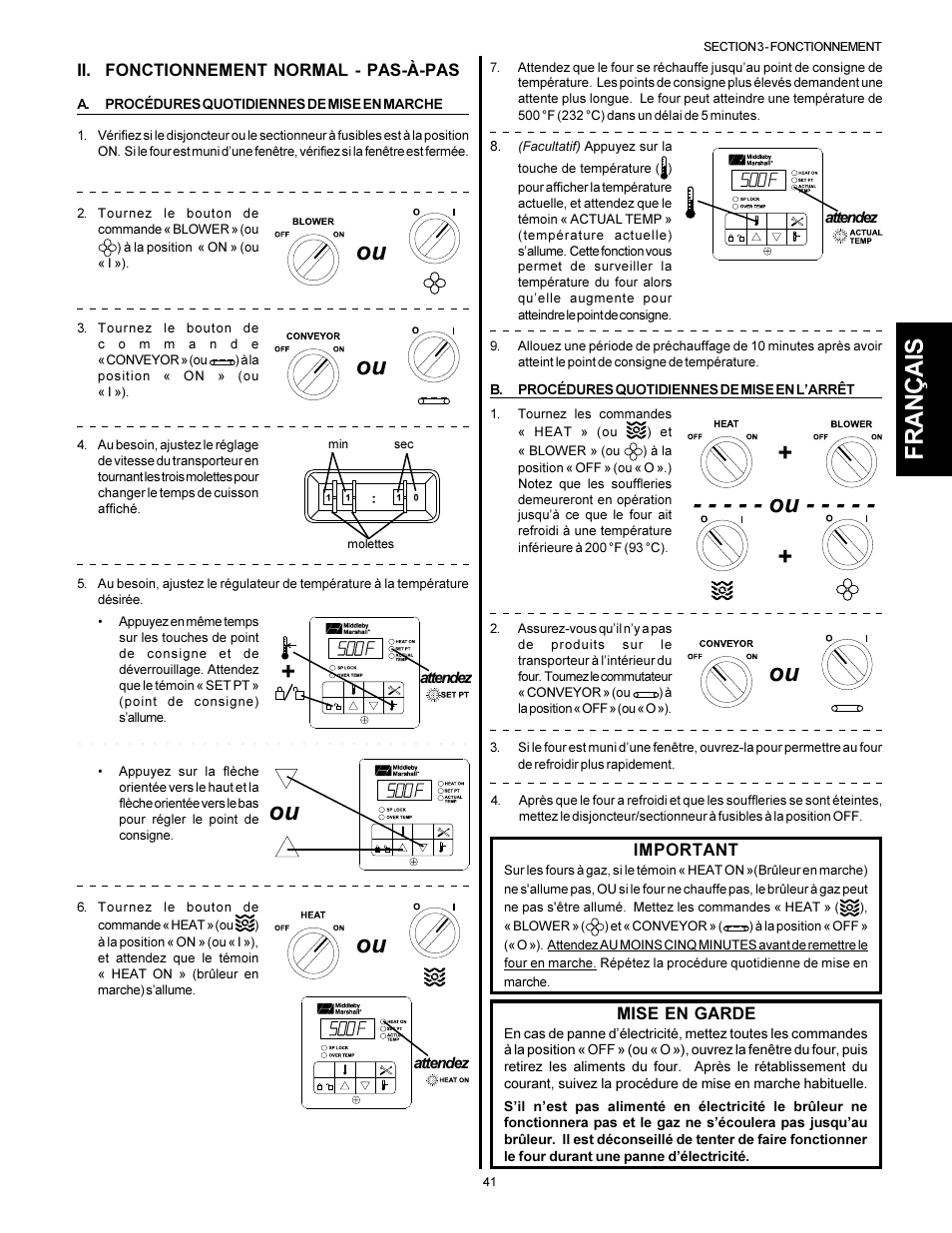 Français, Ou - - - - - ou | Middleby Marshall PS310 User Manual | Page 41 / 72