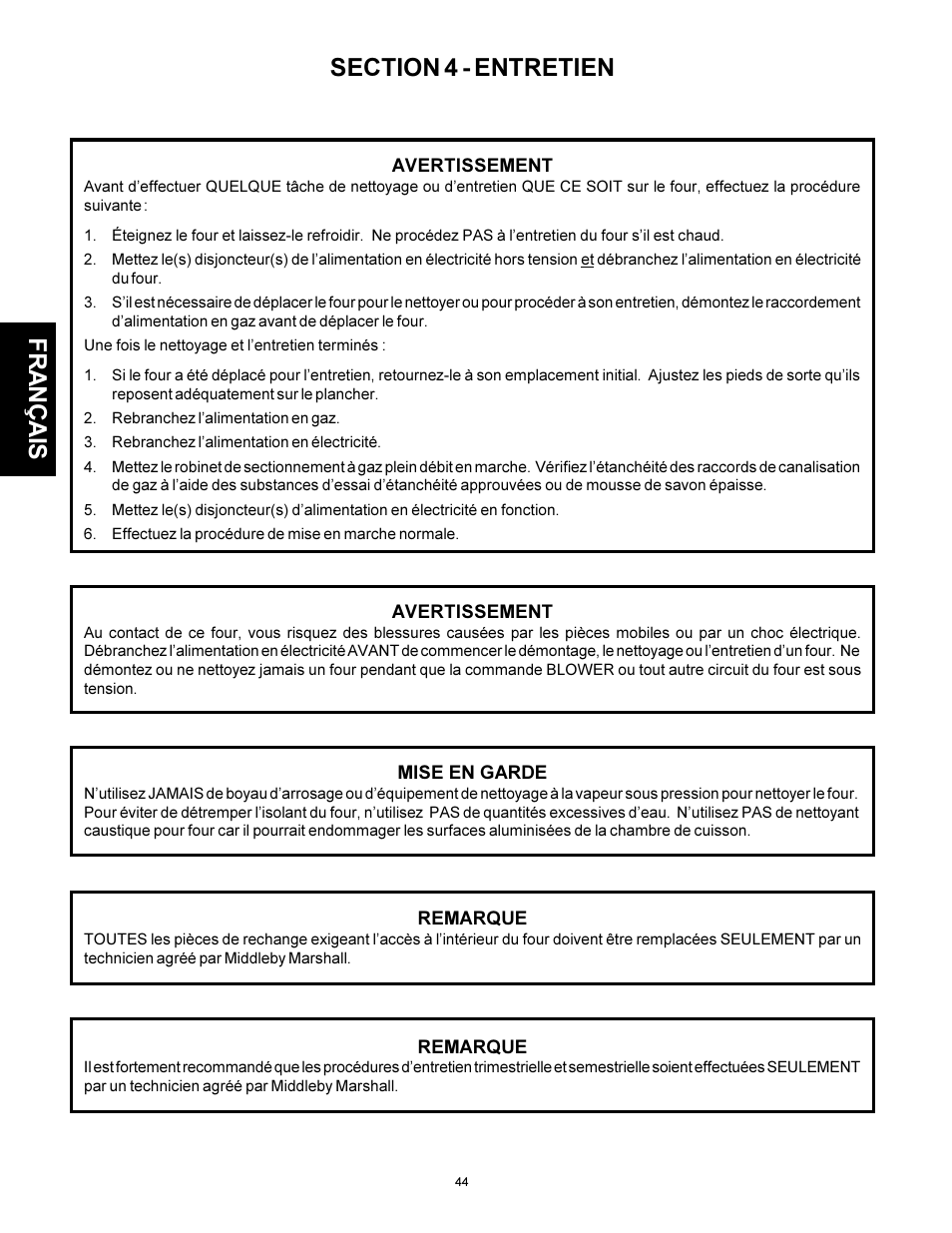 Français | Middleby Marshall PS310 User Manual | Page 44 / 72