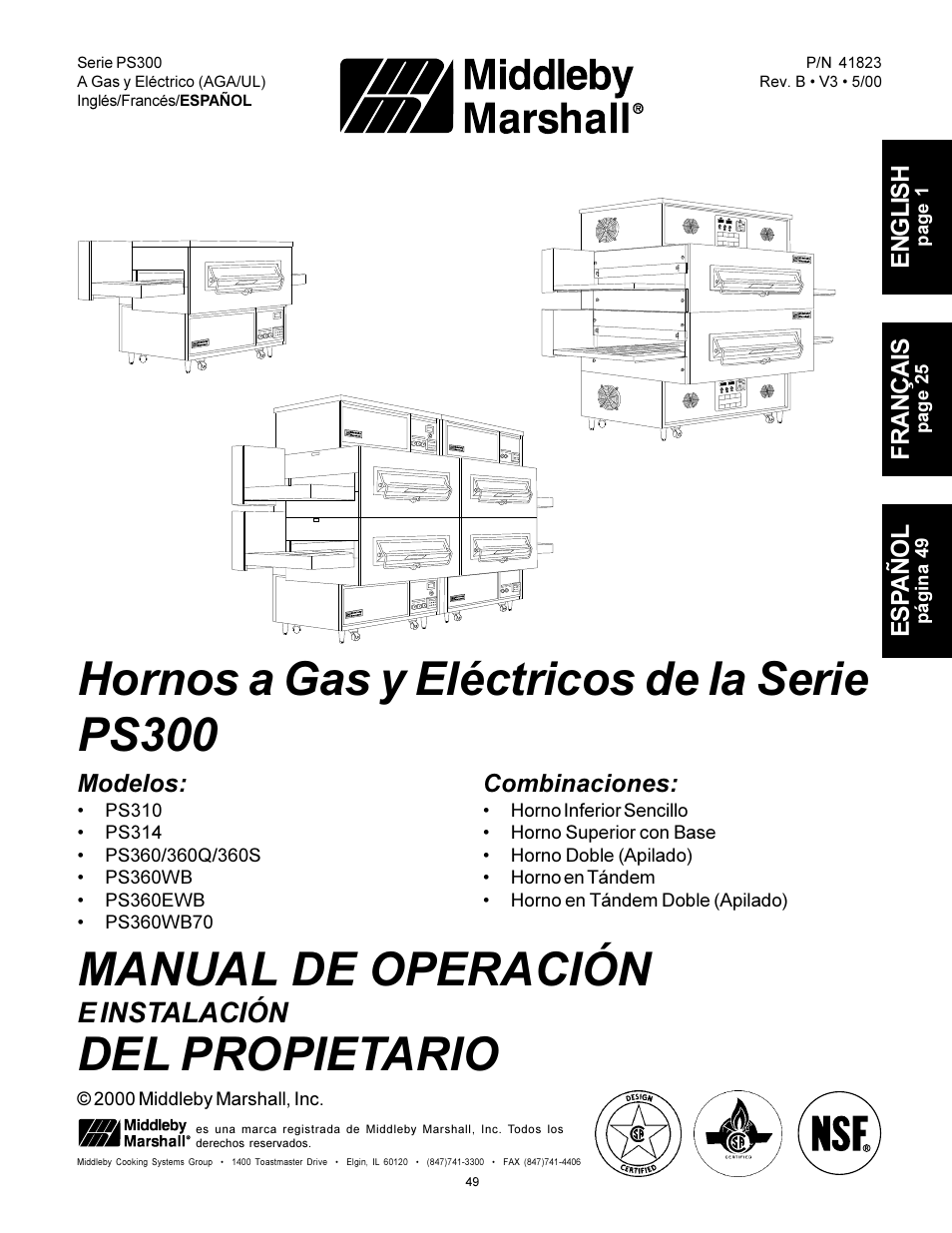 Manual de operación, E instalación | Middleby Marshall PS310 User Manual | Page 49 / 72
