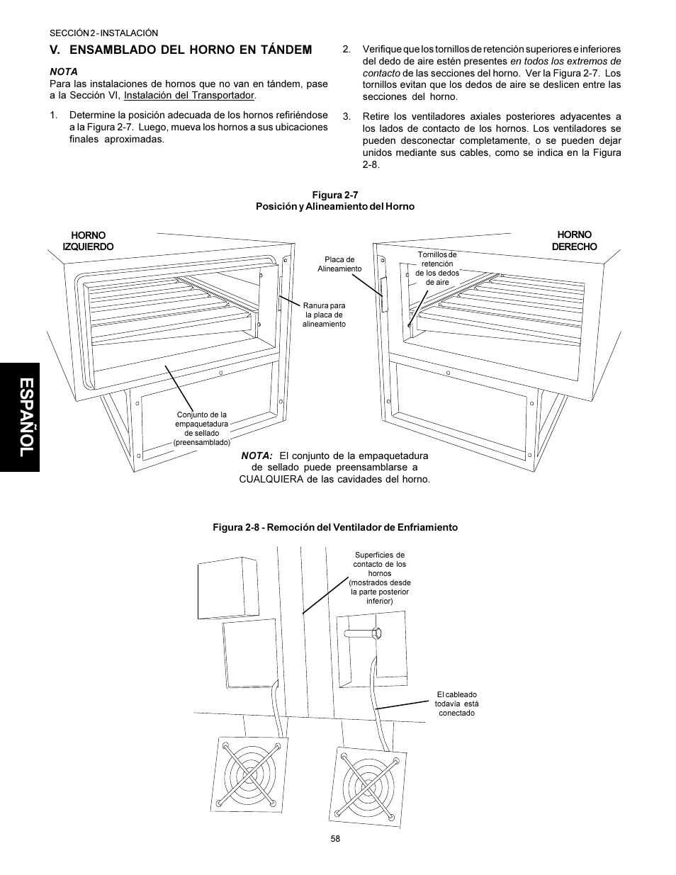 Esp añol, V. ensamblado del horno en tándem | Middleby Marshall PS310 User Manual | Page 58 / 72