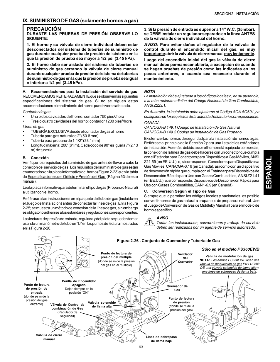 Esp añol | Middleby Marshall PS310 User Manual | Page 63 / 72