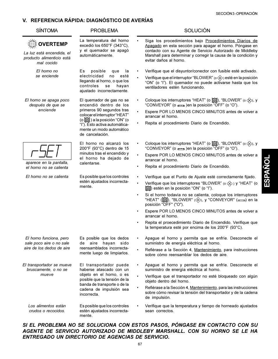 Esp añol | Middleby Marshall PS310 User Manual | Page 67 / 72
