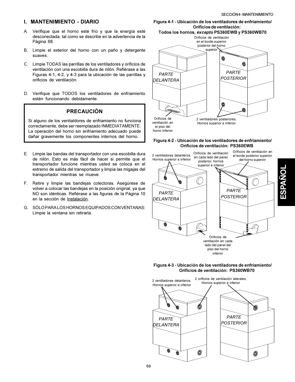 Esp añol, I. mantenimiento - diario, Precaución | Middleby Marshall PS310 User Manual | Page 69 / 72