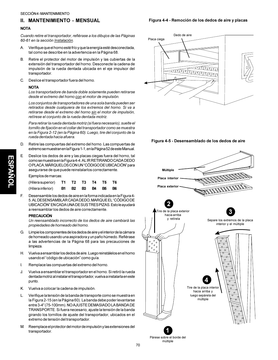 Esp añol, Ii. mantenimiento - mensual | Middleby Marshall PS310 User Manual | Page 70 / 72