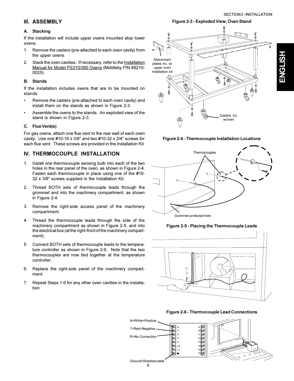 English, Iv. thermocouple installation, Iii. assembly | Middleby Marshall PS310 User Manual | Page 9 / 72