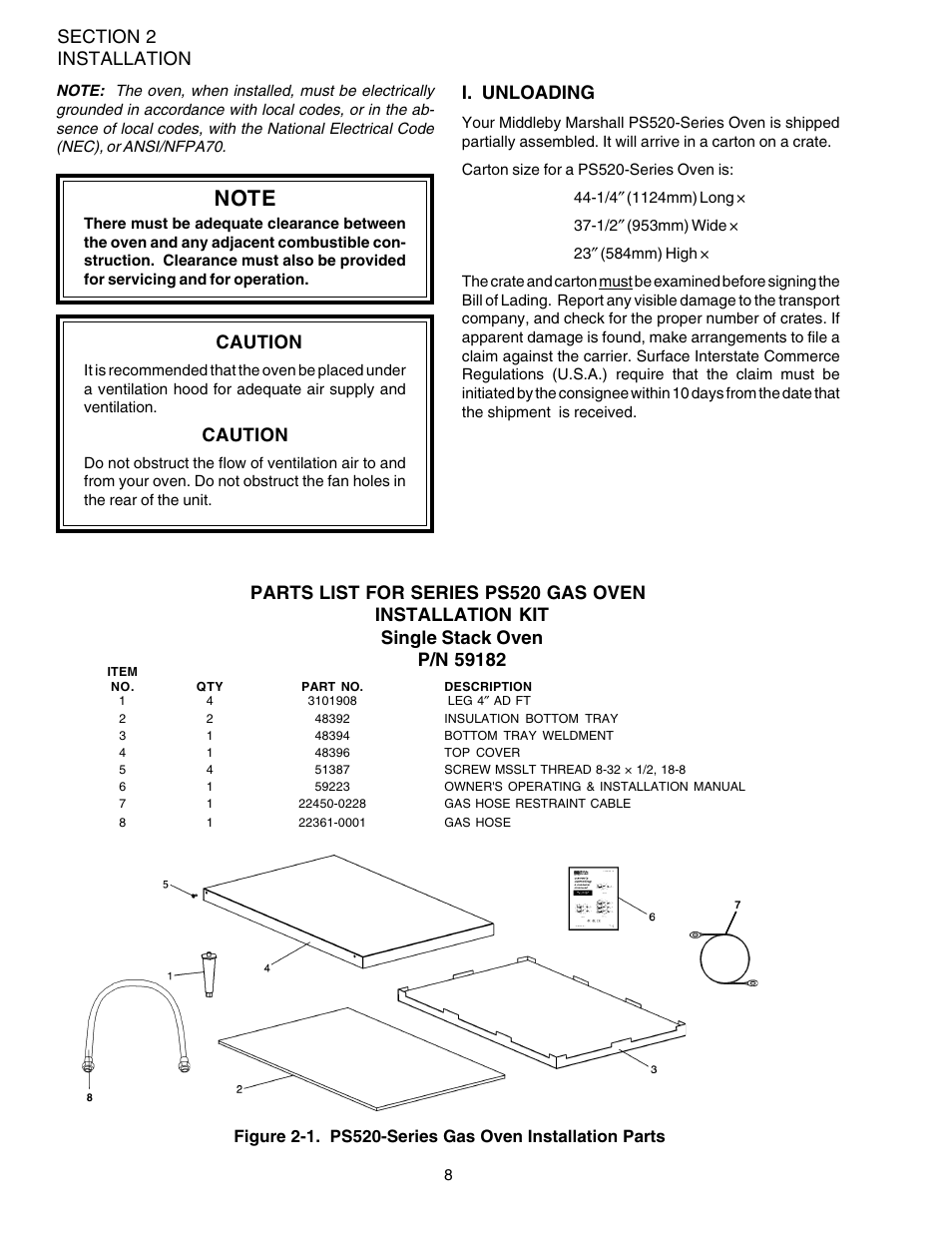 Caution, I. unloading | Middleby Marshall PS520G User Manual | Page 12 / 48