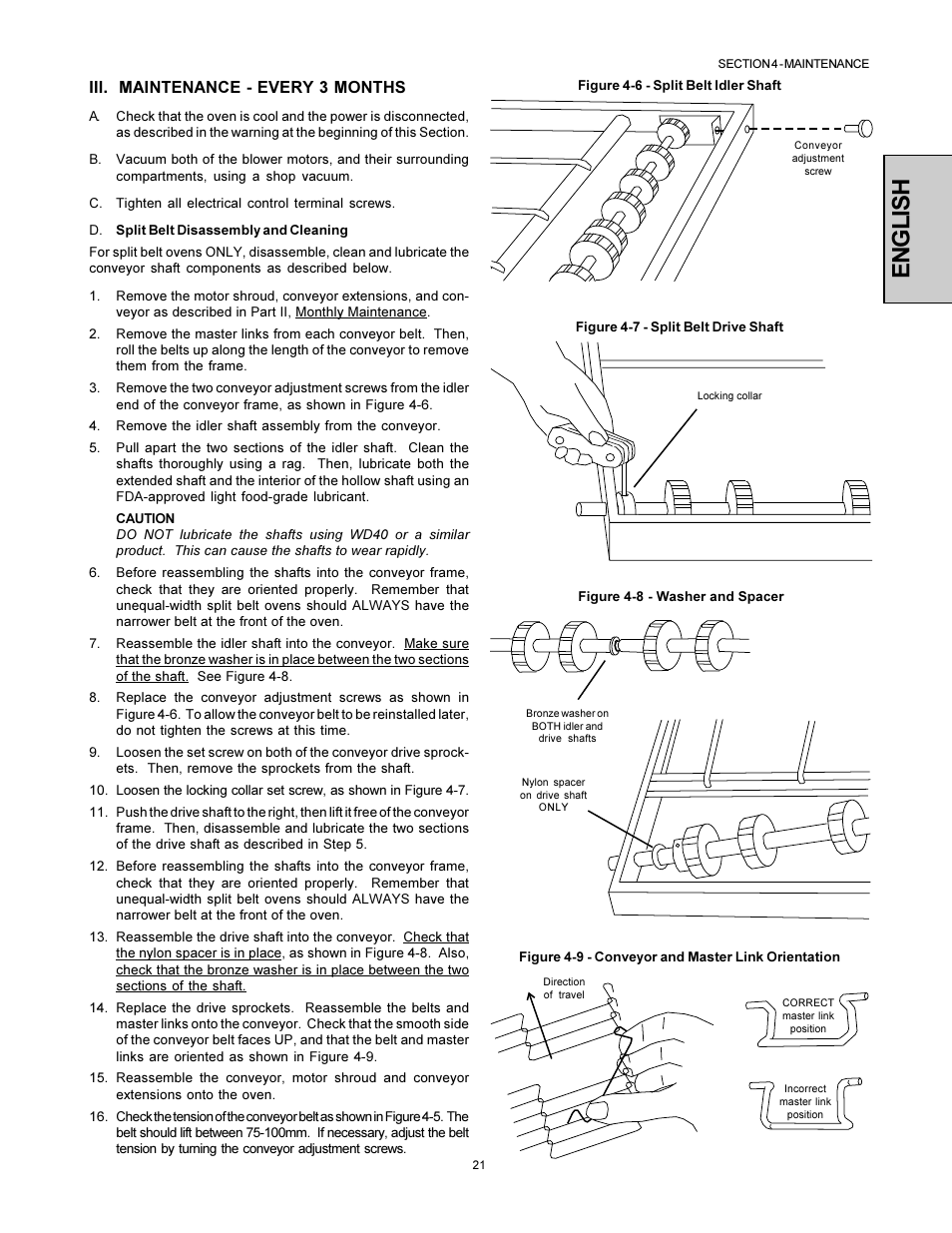 English, Iii. maintenance - every 3 months | Middleby Marshall PS360WB-U User Manual | Page 21 / 48