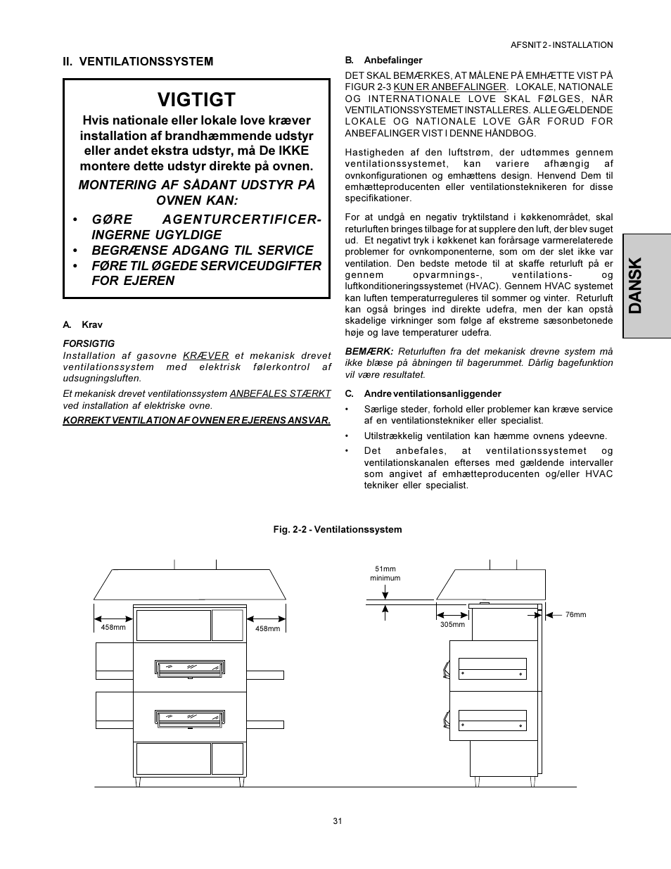 Vigtigt, Dansk | Middleby Marshall PS360WB-U User Manual | Page 31 / 48