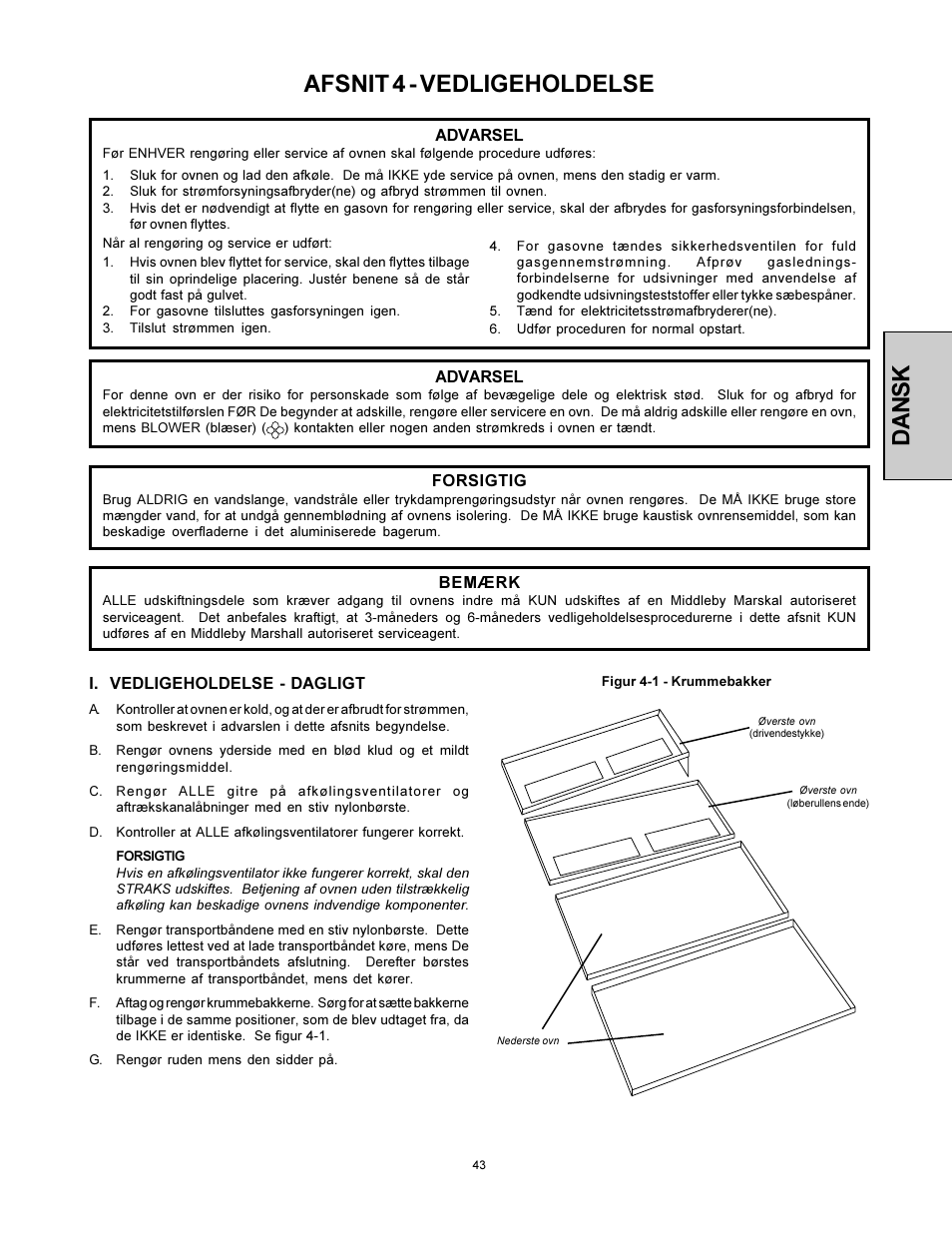 Dansk, Afsnit 4 - vedligeholdelse | Middleby Marshall PS360WB-U User Manual | Page 43 / 48