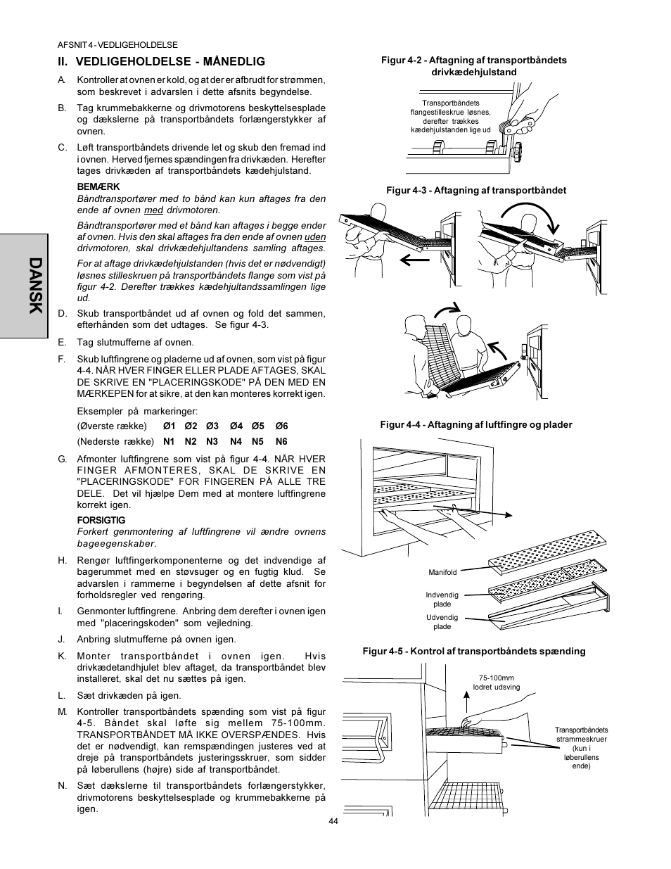 Dansk, Ii. vedligeholdelse - månedlig | Middleby Marshall PS360WB-U User Manual | Page 44 / 48