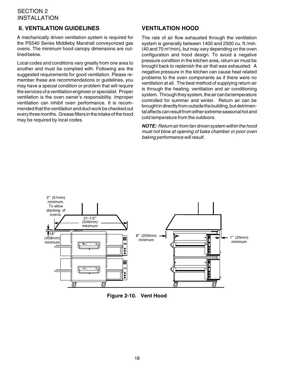 Ventilation hood, Figure 2-10. vent hood | Middleby Marshall PS540 User Manual | Page 22 / 76
