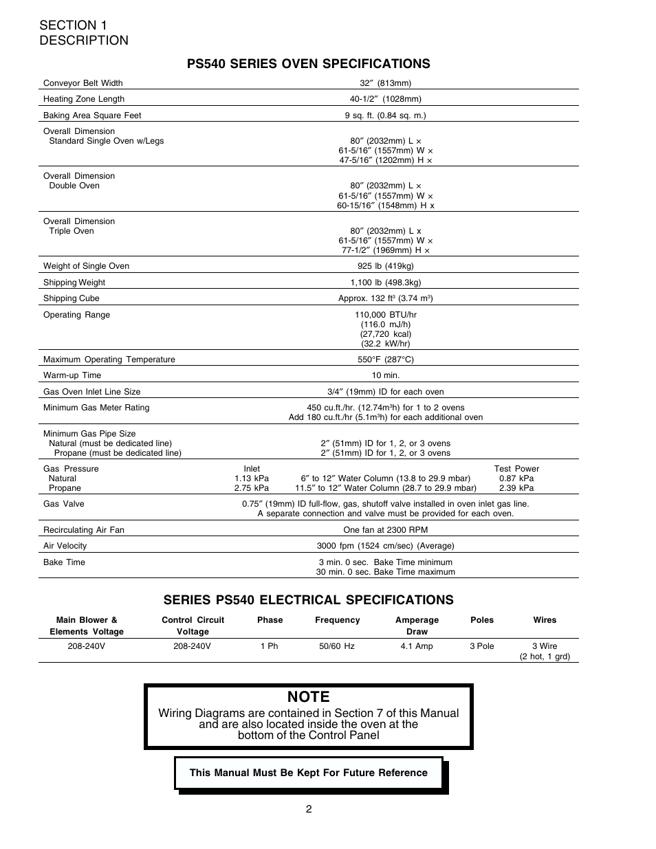 Series ps540 electrical specifications | Middleby Marshall PS540 User Manual | Page 6 / 76