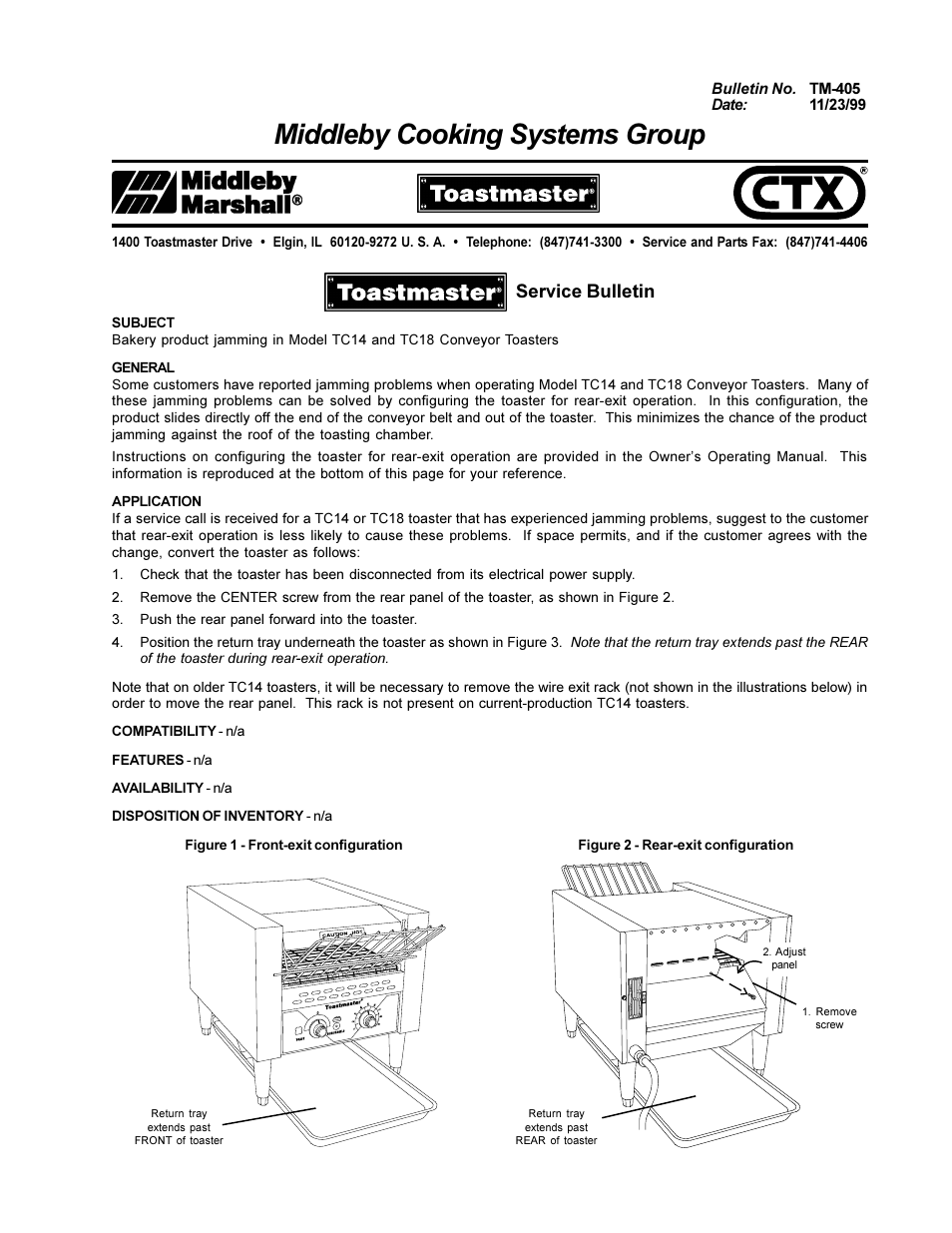 Middleby Marshall TC18 User Manual | 1 page