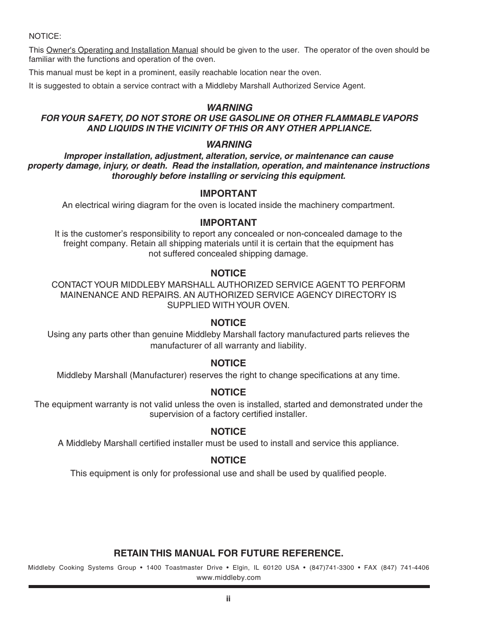 Middleby Marshall PS640E User Manual | Page 2 / 32