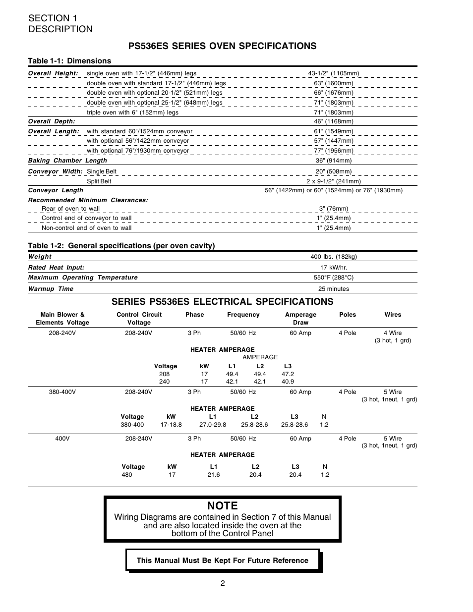 Series ps536es electrical specifications | Middleby Marshall Electric Ovens PS536-Series User Manual | Page 6 / 68